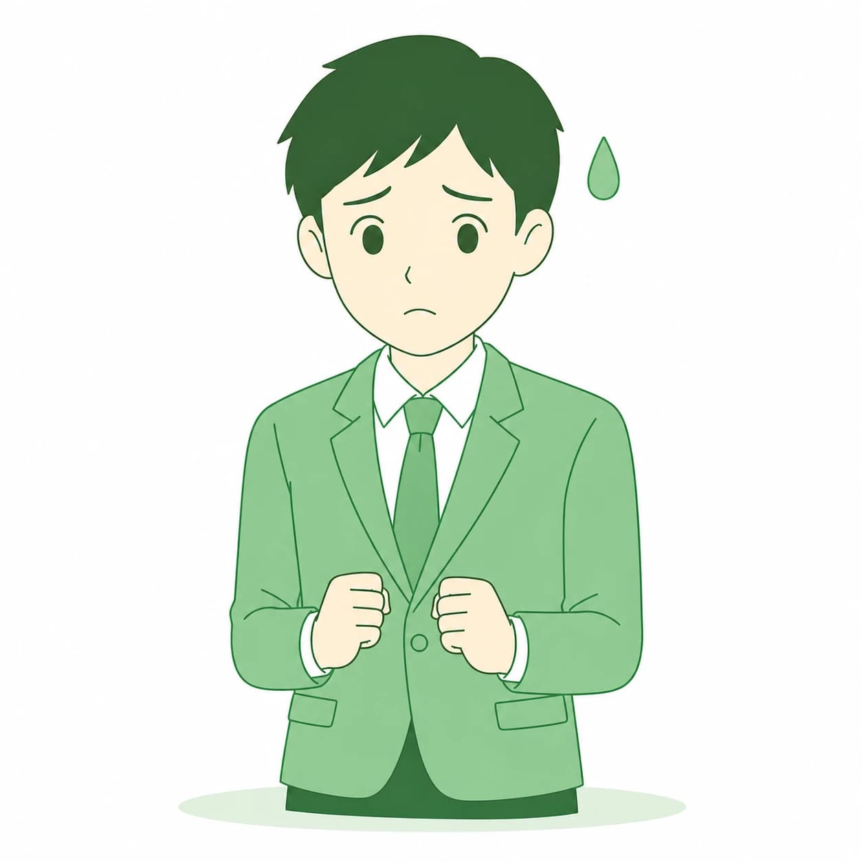 緊張した表情で両手を握りしめている就活生